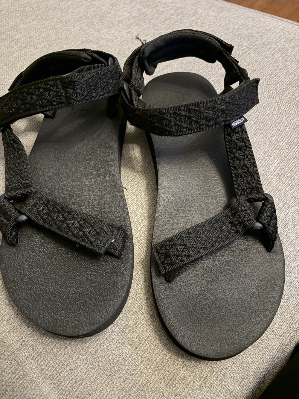 Women's Black Strappy Sandals with Adjustable Hook-and-Loop Straps
